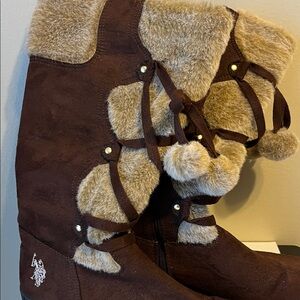 U.S. Polo Assn. Brown Winter Boots with Fur Trim